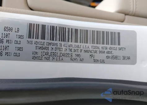 2018 Jeep Grand Cherokee Limited 4X2 из США, поврежденный, VIN 1C4RJEBG1JC402816